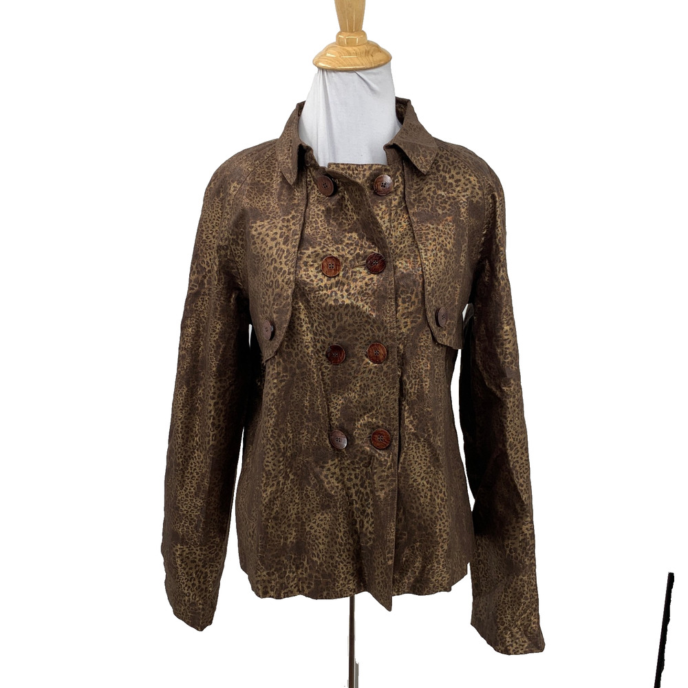 Tata Jolie Jacket Womens M Browns Military Linen Blend Leopard Double Breasted